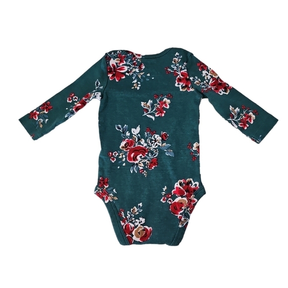 Carter's Green Red Floral Long Sleeve Onsie Size 6 months - Picture 2 of 3